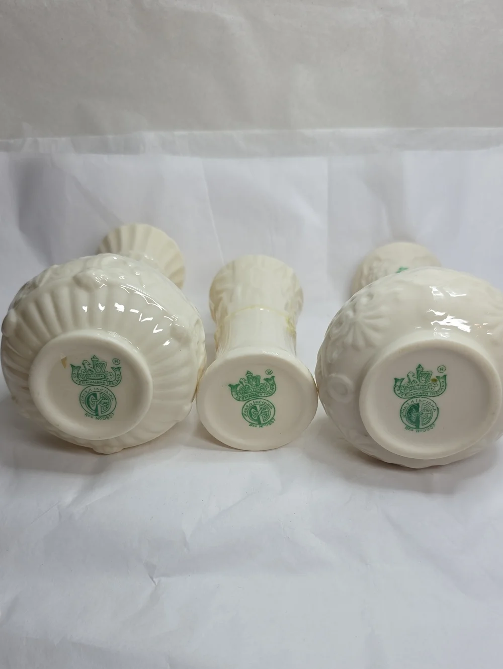Vintage Belleek 2nd Green Mark Vase (Set of 3)